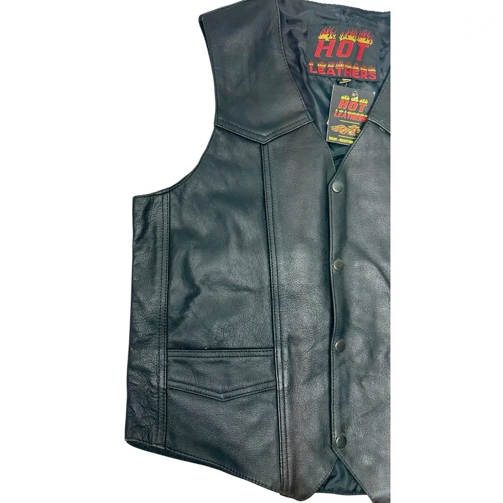 HOT LEATHER‎ VEST  SIZE LARGE   VERY BLACK 100%  leather outer shell